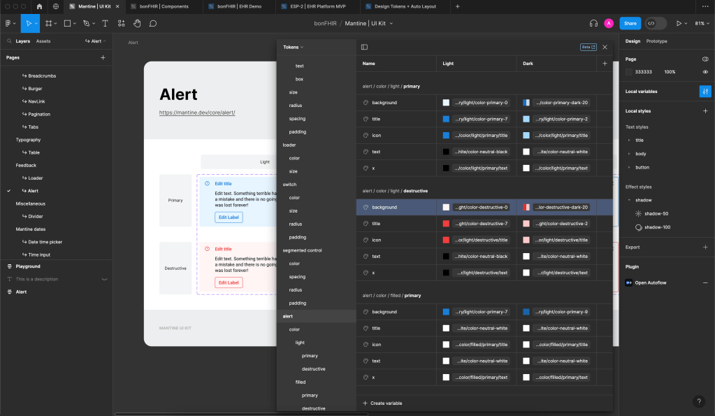 Screenshot of Mantine component showing colour variables